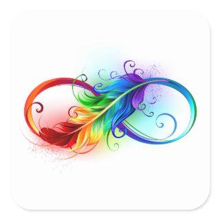 Infinity Symbol with Rainbow Feather Square Sticker