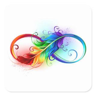 Infinity Symbol with Rainbow Feather Square Sticker
