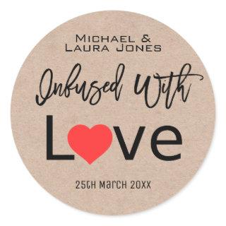 Infused With Love Kraft Paper With Heart Wedding Classic Round Sticker