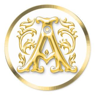 Initial A Round Sticker in Gold