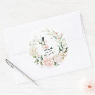 Initial floral letter L floral frame Classic Round Sticker