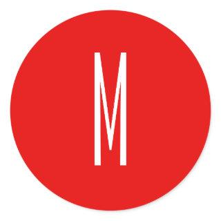 Initial Letter Monogram Modern Style Red White Classic Round Sticker