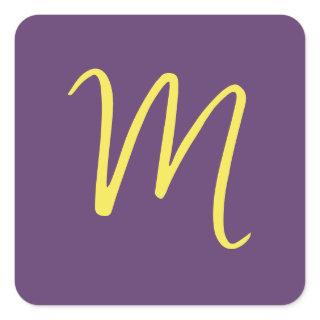 Initial Letter Monogram Stylish Indigo Yellow Square Sticker