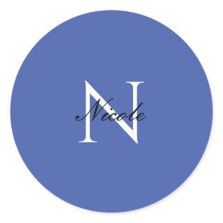 Initial Monogrammed Handwritten Own Name Blue Classic Round Sticker