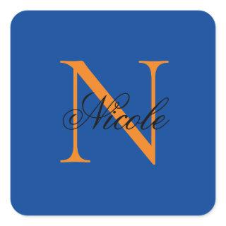 Initial Monogrammed Handwritten Own Name Deep Blue Square Sticker