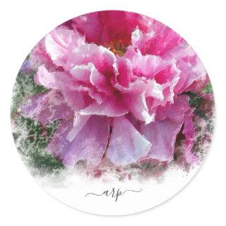 *~* Initial -  Peony Floral Painting Round AR1 Classic Round Sticker