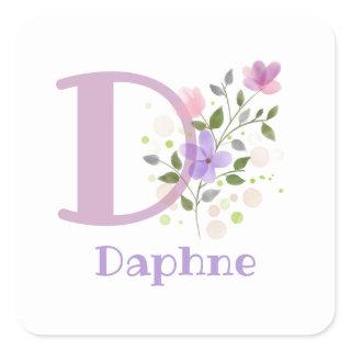 Initial Plus Name Daphne & Flowers Design Square Sticker