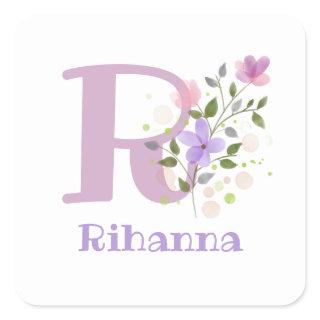 Initial Plus Name & Flowers Design Square Sticker