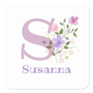 Initial Plus Name Susanna & Flowers Design Square Sticker