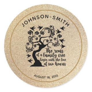Inspirational Gold Family Reunion Quote Tree   Classic Round Sticker