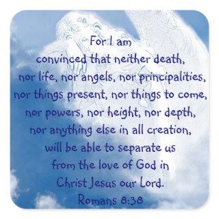 Inspirational Scripture Angel In Clouds, Romans Square Sticker