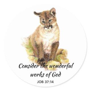 Inspirational Scripture Quote Cougar Cat Art Classic Round Sticker