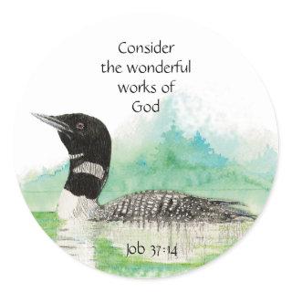 Inspirational Scripture Quote Watercolor Bird Art Classic Round Sticker