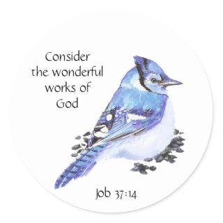 Inspirational Scripture Quote Watercolor Bird Art Classic Round Sticker