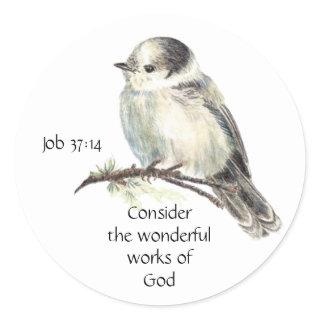 Inspirational Scripture Quote Watercolor Bird Art Classic Round Sticker