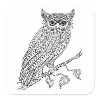 Inspired Magic Owl Sitting On Branch Square Sticker