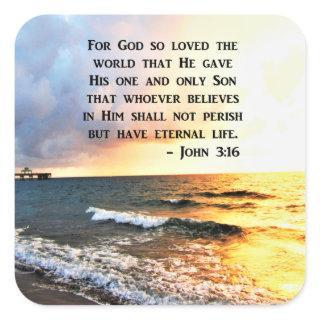 INSPIRING JOHN 3:16 OCEAN PHOTO DESIGN SQUARE STICKER