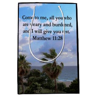 INSPIRING MATTHEW 11:28 SCRIPTURE DESIGN MEDIUM GIFT BAG