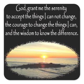 INSPIRING SUNRISE SERENITY PRAYER DESIGN SQUARE STICKER