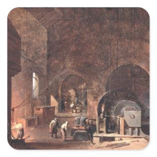 Interior of an Ironworks, c.1850-60 (oil on canvas Square Sticker