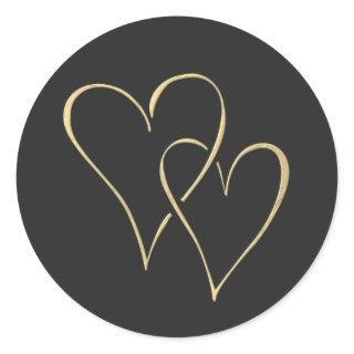 Interlocking Gold Hearts Classic Round Sticker