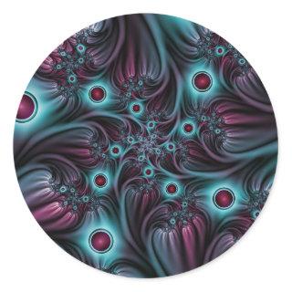 Into the Depth Blue Pink Abstract Fractal Art Classic Round Sticker