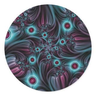 Into the Depth Blue Pink Abstract Fractal Art Classic Round Sticker