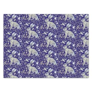 Intricate Blue Rabbit Bird Morris Style Pattern Tissue Paper