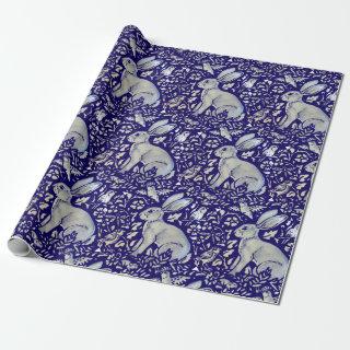 Intricate Blue Rabbit Bird Morris Style Pattern