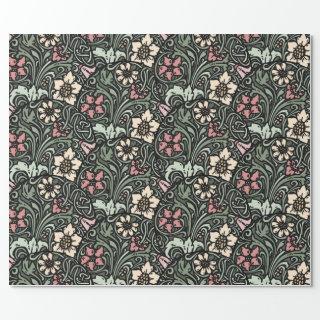 Intricate French Floral Art Nouveau Design Green