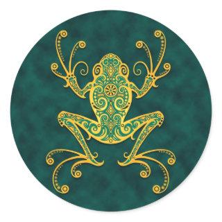 Intricate Golden Blue Tree Frog Classic Round Sticker