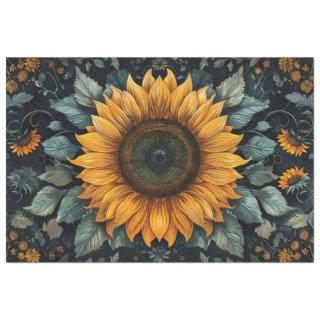 Intricate Sunflower Botanical Art Decoupage Tissue Paper