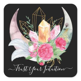 Intuition Crystals Moon Feathers Flowers Boho  Square Sticker