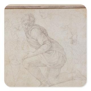 Inv. 5211-75 Fawkener Recto  Kneeling man Square Sticker