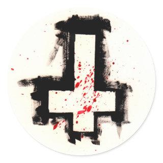 Inverted Bloody Cross Stickers, Sheet of Six. Classic Round Sticker