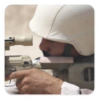 Iraqi Army Sergeant sights in down range Square Sticker