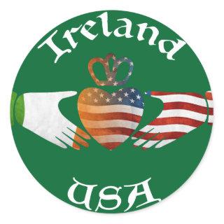 Ireland USA Claddagh Design Classic Round Sticker