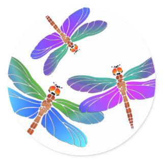 Iridescent Dive Bombing Dragonflies Classic Round Sticker