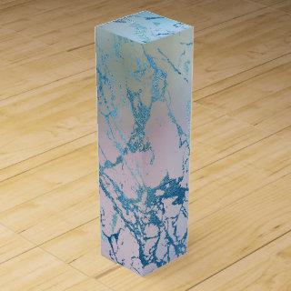 Iridescent Marble | Trendy Faux Holo Blue Pink Wine Box
