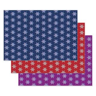 Iridescent Snowflakes on Blue, Deep Red, & Purple   Sheets