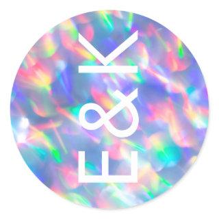 Iridescent Ultra Modern Monogram Wedding Classic Round Sticker