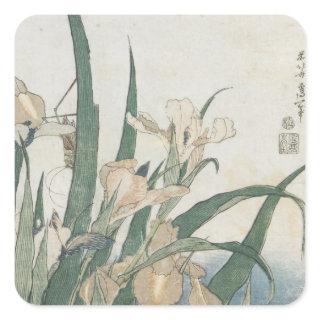 Iris Flowers and Grasshopper, c.1830-31 Square Sticker