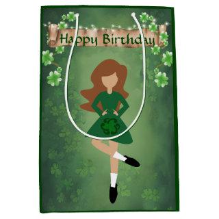 Irish Dancer with Brown Hair Happy Birthday Dance Medium Gift Bag