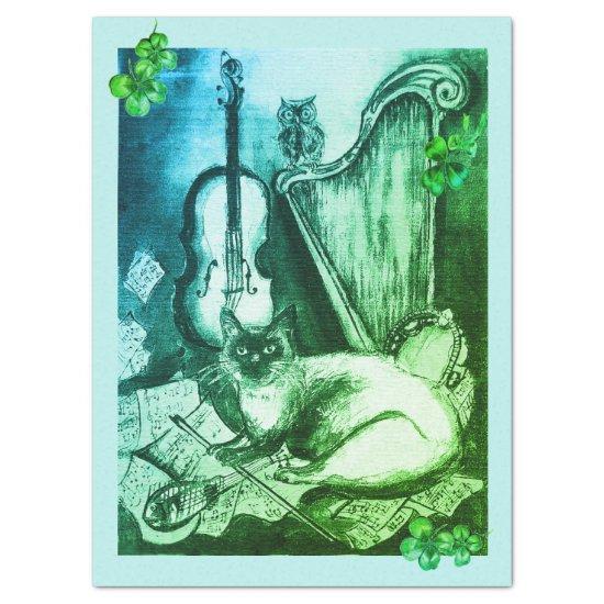 Irish Harp and St.Patrick's Day Cat Making Music Tissue Paper