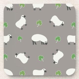 Irish Shamrock and Sheep Pattern Beverage Coaster