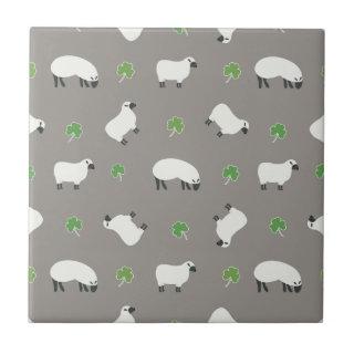 Irish Shamrock and Sheep Pattern Ceramic Tile