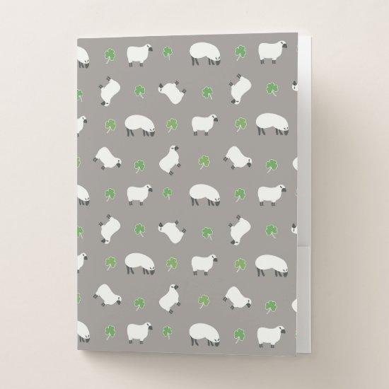 Irish Shamrock and Sheep Pattern Pocket Folder