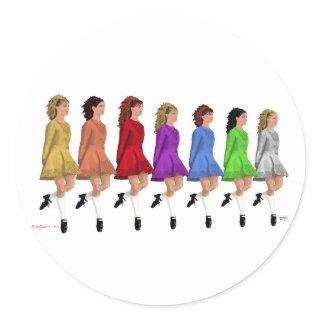 Irish Step Dancers - Rainbow Line of Dancers Classic Round Sticker