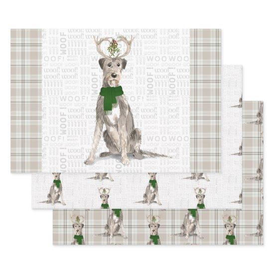 Irish Wolfhound Christmas Dog and Plaid  Sheets