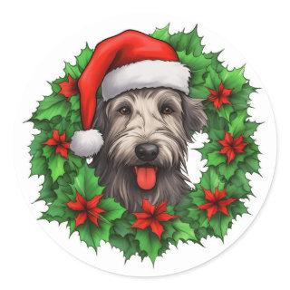 Irish Wolfhound Christmas Wreath Classic Round Sticker